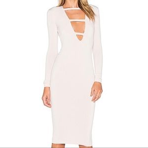 REVOLVE HARLOW LONG SLEEVE PLUNGE DRESS IN NUDE SIZE XS 
NOOKIE